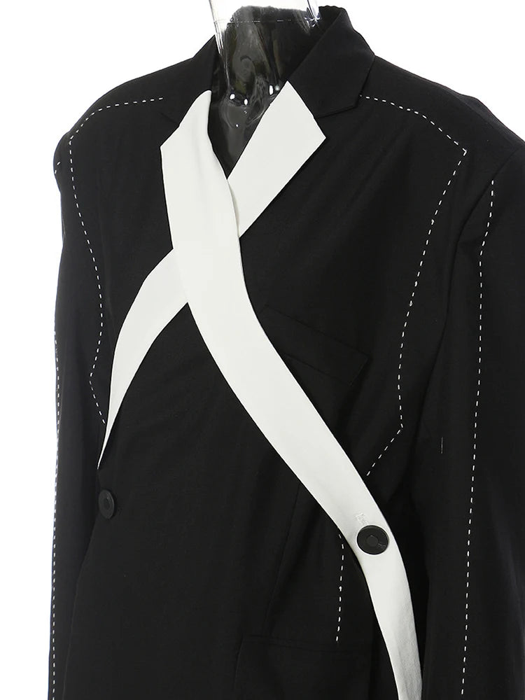 Women Topstitched Cross Big Size Blazer New Lapel Long Sleeve Loose Fit Jacket Fashion Tide Spring Autumn 2025 1DE9036