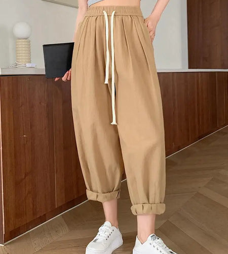 Black White High Waist Big Size Drawstring Harem Ankle-length Pant Women Spring Summer Brown Baggy Korean Casual Sweatpants New
