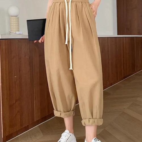 Load image into Gallery viewer, Black White High Waist Big Size Drawstring Harem Ankle-length Pant Women Spring Summer Brown Baggy Korean Casual Sweatpants New

