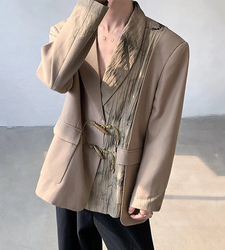 Men's Suit Coat Spring New Chinese Style Design Button Decoration Handsome Single Breasted Loose Male Clothing 9W1707