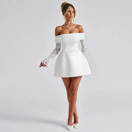 Load image into Gallery viewer, Off-shoulder Long Sleeve Sexy Mini Dress For Women Robe Strapless Backless High Waist A-line Elegant Club Party Dress
