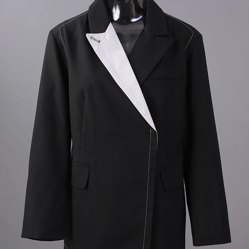 Load image into Gallery viewer, Women Black Striped Color-block Big Size Blazer New Lapel Long Sleeve Jacket Fashion Tide Spring Autumn 2025 2AA2393
