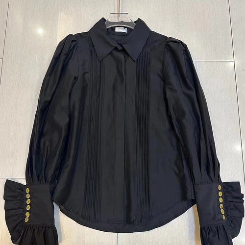 Load image into Gallery viewer, Solid Spliced Folds Fashion Shirts for Women Lapel Long Sleeves Patchwork Buttons Minimalsit Shirt Female Clothing
