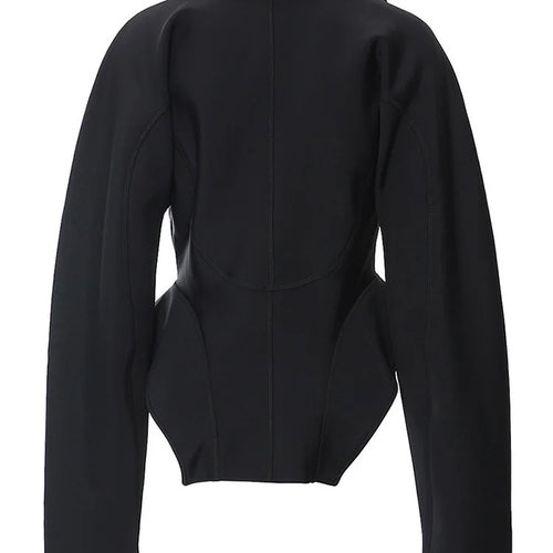 Load image into Gallery viewer, Black Zipper Irregular Shaped Casual Jacket New Lapel Long Sleeve Women Coat Fashion Tide Spring Autumn 2025 7AB4729
