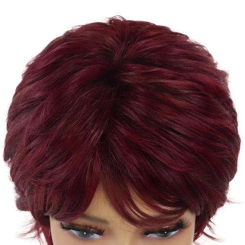 Load image into Gallery viewer, Synthetic Natural Wigs for Women Short Pixie Cut Wig Wine Red Hairstyle Mommy Wig with Bangs Heat Resistant Lady Wig
