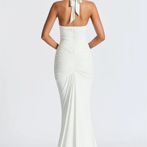 Load image into Gallery viewer, Deep V Neck Backless Ruched Sexy Maxi Dress Women Gown Summer Halter Sleeveless Draped Club Party Long Dress 2025
