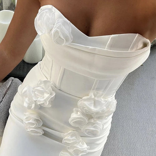 Load image into Gallery viewer, Solid Patchwork Appliques Slimming Dress For Women Strapless Sleeveless Backless High Waist Temperament Dresses Female New
