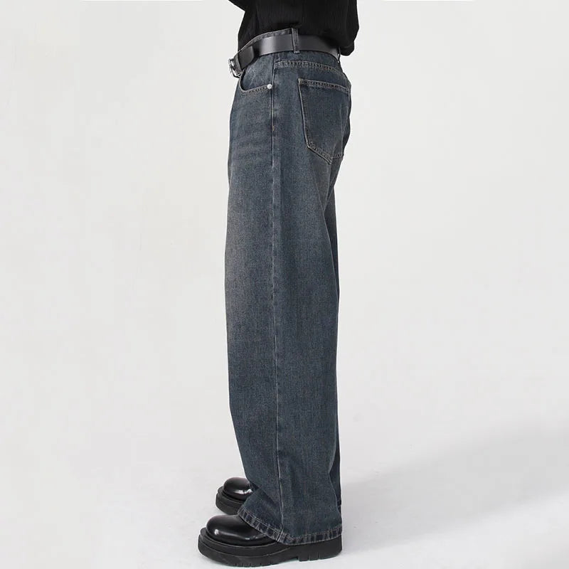 Washed Men's Jeans New Trendy Solid Color Baggy Male Denim Straight Pants Casual Men Trousers Korean Stylish Spring 9C4736