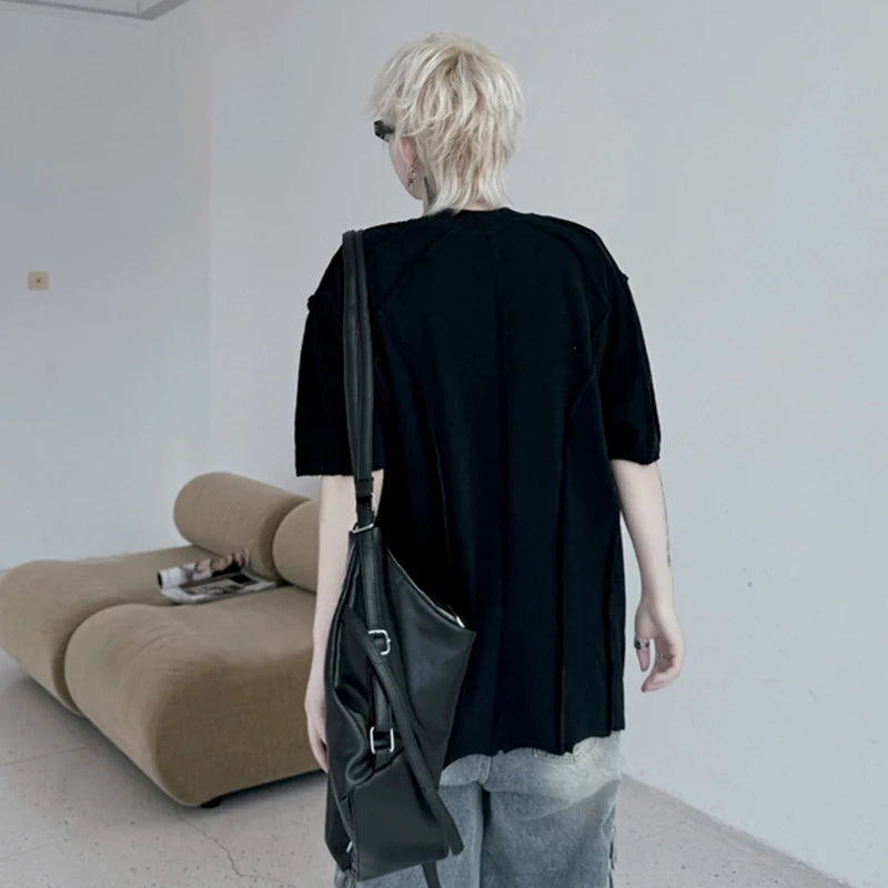 Men's T-shirts New Summer Solid Color Round Neck Handmade Nail Bead Seam Design Male Short Sleeve Trendy Menwear 9W1794