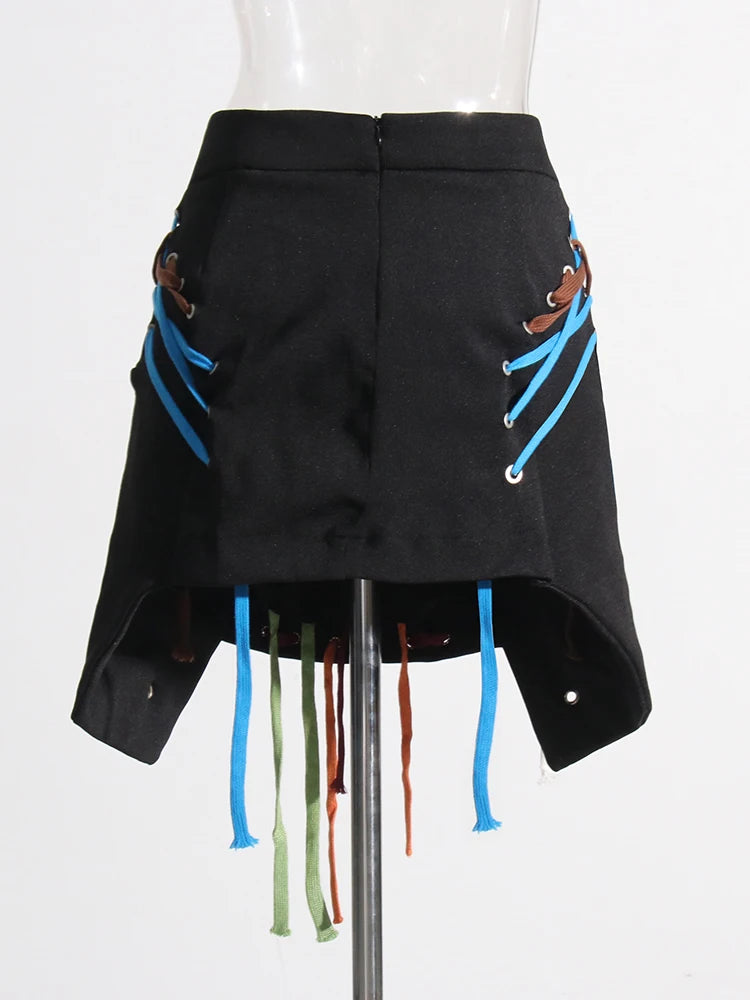 Patchwork Irregular Bandage Women Skirt High Waist Mini Plus Size Casual Black Skirts Female Summer