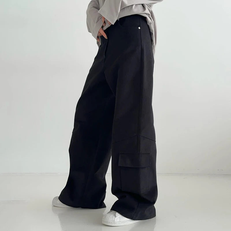 Harajuku Straight Leg Solid Pockets Women Trousers Korean Fashion Suit Pants Retro Y2K Aesthetic Sweatpants Clothing