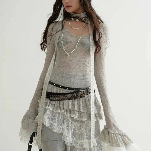 Load image into Gallery viewer, Women Perspective Irregular Mini Sweater Dress New Round Neck Long Flare Sleeve Fashion Tide Spring Autumn 2025 1DH9338
