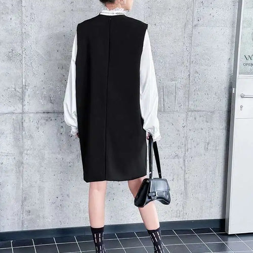Load image into Gallery viewer, Women Black Brief Elegant Zipper Big Size Mini Dress New Round Neck Sleeveless Fashion Tide Spring Autumn 2025 1DH9820
