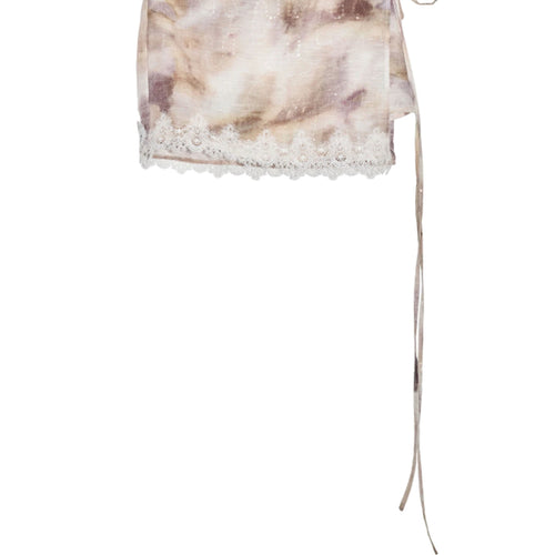 Load image into Gallery viewer, High Waist Apricot Printed Lace Spliced Bandage Mini Half-body Skirt Women Fashion Tide New Spring Summer 2025  1DJ1452
