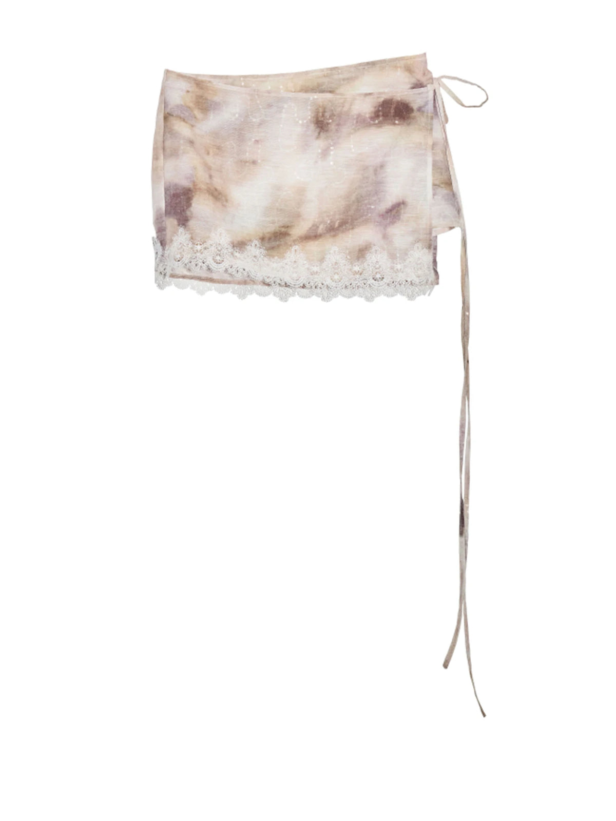 High Waist Apricot Printed Lace Spliced Bandage Mini Half-body Skirt Women Fashion Tide New Spring Summer 2025  1DJ1452