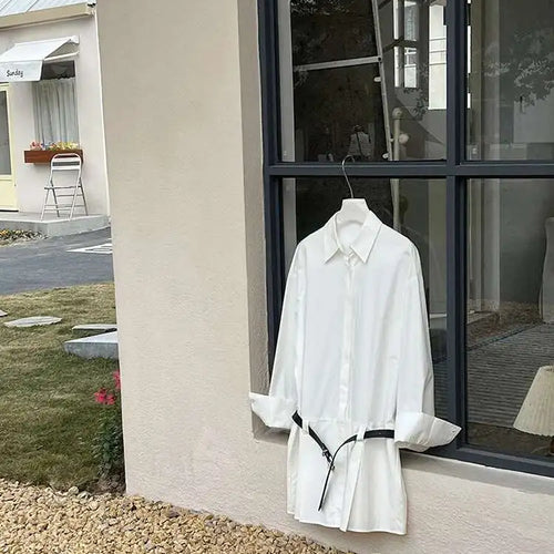 Load image into Gallery viewer, Women White Hem Pleated Elegant Big Size Mini Shirt Dress New Lapel Long Sleeve Fashion Tide Spring Autumn 2025 1DH9552
