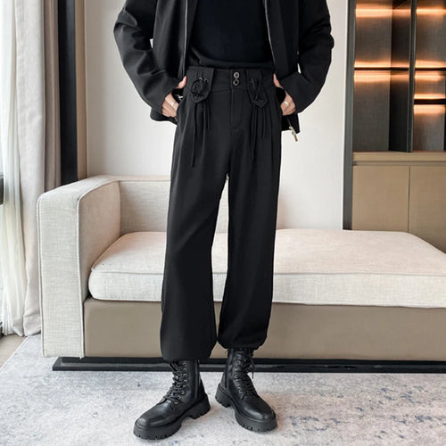 Load image into Gallery viewer, Autumn Mne&#39;s Casual Pants Solid Color Lace-up Design Casual Suit Trousers Fashion Men Balck Bottoms Simple 9C2397
