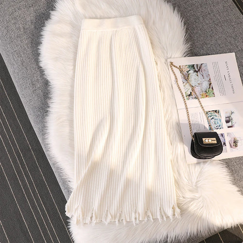 Load image into Gallery viewer, Casual Knitted Midi Pencil Skirt Y2k Women Autumn Winter Elastic High Waist  A-line Split Straight Skirts Female Streetwear
