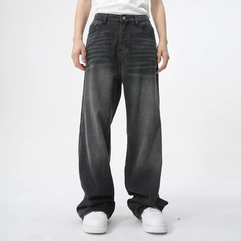 Men's Jeans Summer New Fashion American Style Black-gray Straight Leg Loose Denim Pants Simple Bottoms Menwear 9C5900