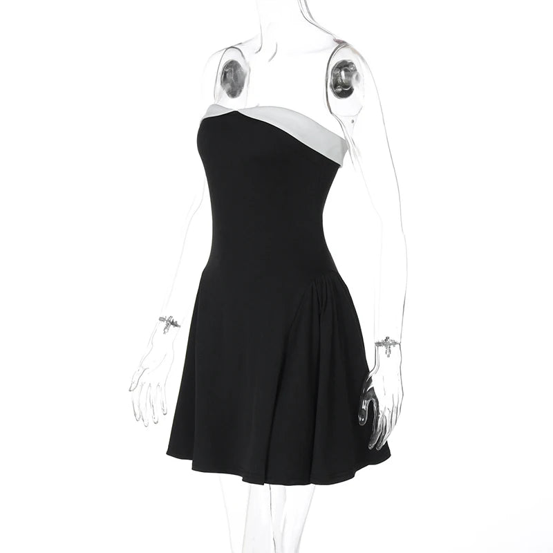 Sexy Sleeveless Patchwork Off-shoulder Backless Strapless Mini Dress For Women Solid Zipper Slim Sexy Club Party Dress