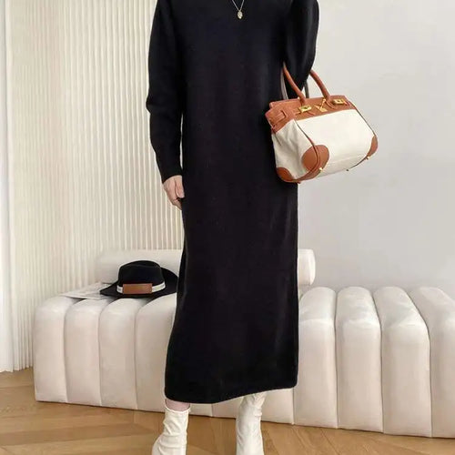 Load image into Gallery viewer, Women Rose Red Casual Midi Elegant Knitting Dress New Round Neck Long Sleeve Fashion Tide Spring Autumn 2025 1DH6450
