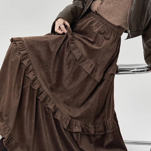 Load image into Gallery viewer, French Women Solid Elegant Vacation Cake Pleated Long Skirts 2024 Autumn Winter New High Waist Ruffle Edge Party Skirt Fashion
