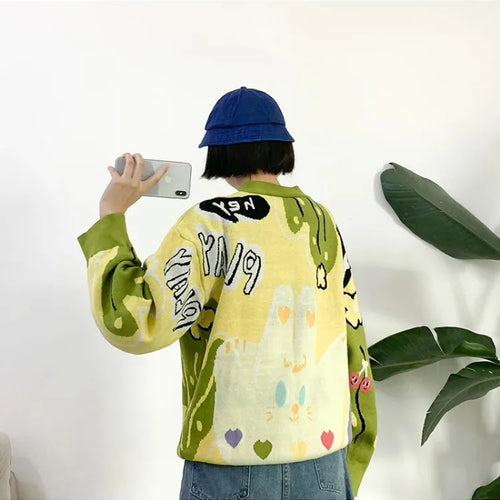 Load image into Gallery viewer, Women Sweaters Multicolor Cartoon Embroidery Knit Pullover Winter Thick Long Sleeve Korean Ladies Knitted Jumpers Sweater
