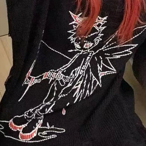 Load image into Gallery viewer, Autumn Gothic Black Hole Sweater Women Cartoon Embroidery Y2k Aesthetic Grunge Pullover Casual Loose Streetwear Oversized Jumper
