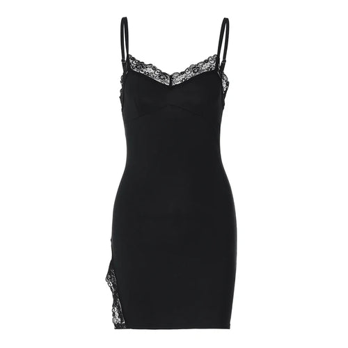 Load image into Gallery viewer, Lace Spaghetti Strap Sexy Mini Dress For Women Robe Fashion Sleeveless Backless Bodycon Side Split Club Dress Vestido
