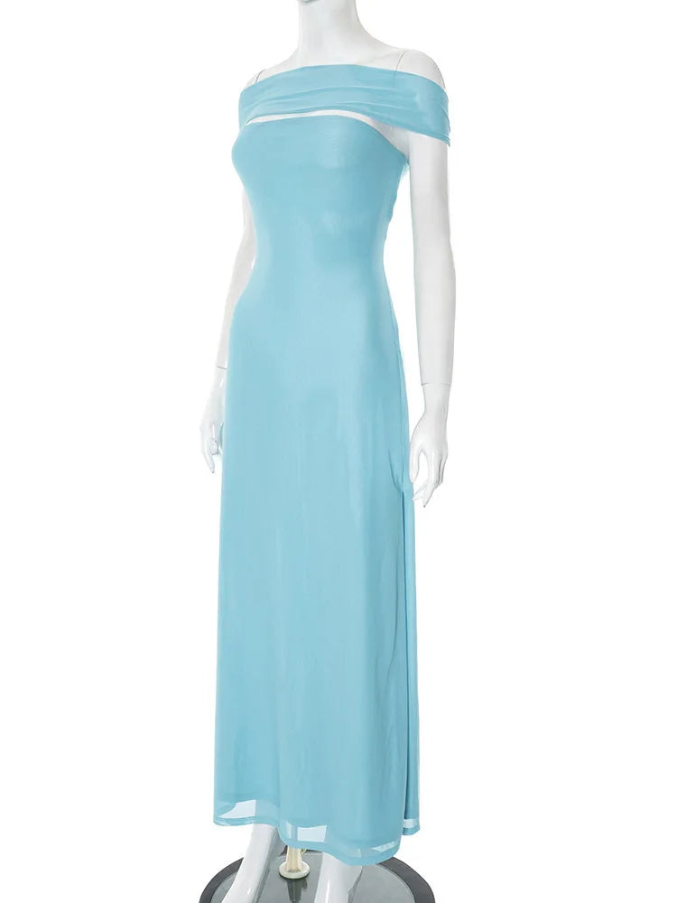 Off-shoulder Strapless Sexy Maxi Dress Women Gown Fashion  Sleeveless Backless High Waist Split Club Party Long Dress