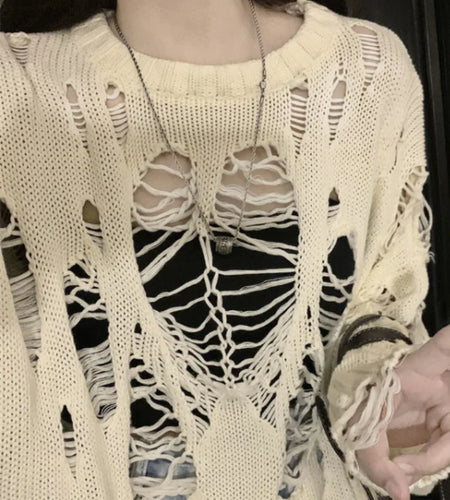 Spring Y2k Aesthetic Holes Hollow Out Womens Sweater Grunge Loose Cardigan Mujer Fashion Harajuku Streetwear Casual Pull Femme