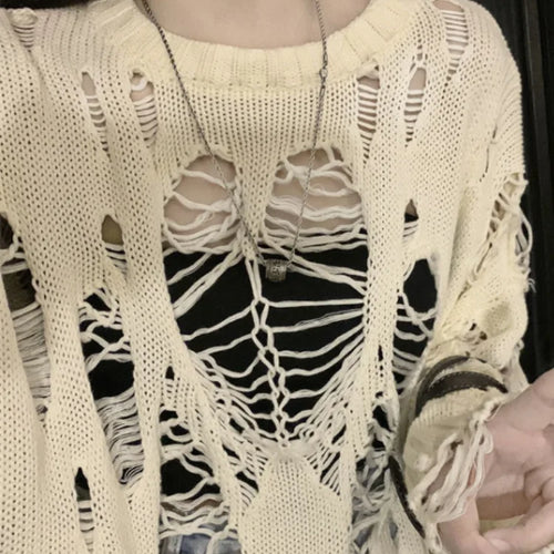 Load image into Gallery viewer, Spring Y2k Aesthetic Holes Hollow Out Womens Sweater Grunge Loose Cardigan Mujer Fashion Harajuku Streetwear Casual Pull Femme
