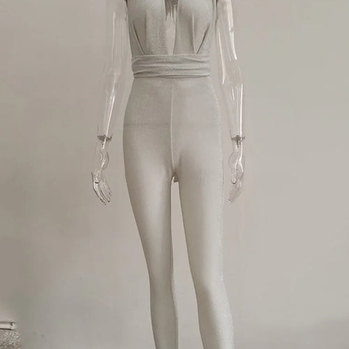 Load image into Gallery viewer, Sexy DeepV Elastic Tight Jumpsuit For Women 2024 New Shoulder Strap Bright Silk Jumpsuit Fashionable Temperament Rompers
