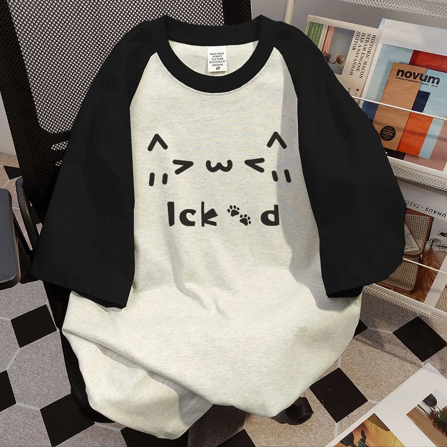 Cotton Woman Tshirts Fashion Summer Tees Contrast Color Cartoon Cute Camisetas Oversized Tops Casual Y2k T-shirt 2024 Ropa Mujer