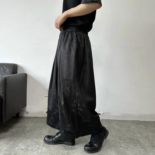 Load image into Gallery viewer, Chinese Style Men&#39;s Casual Pants Satin Jacquard Wide Leg Ankle-Length Pants Elastic Waist Summer Simple 9C6011
