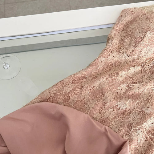 Load image into Gallery viewer, French Vintage Brown Lace Elegant Sexy Club Sleeveless Short Dresses Women Summer Off Shoulder Hollow Out Zipper Mini Dress Chic
