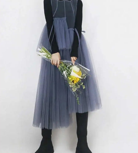 Women Green Mesh Irregular Elegant Dress New Round Neck Sleeveless Loose Fit Fashion Tide Spring Summer 2025 1DF9867