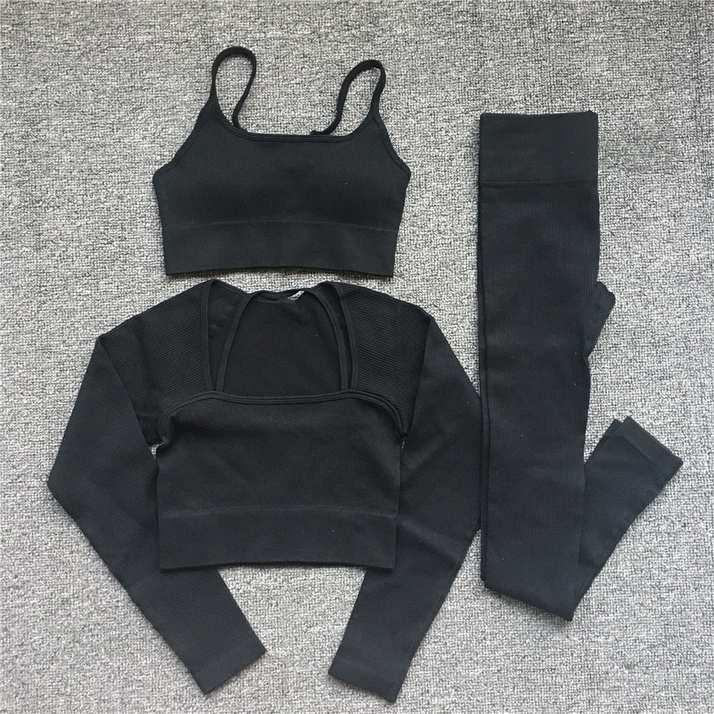Women Seamless Yoga Set Crop Top Sports Bra Leggings Gym Suits Fitness Outfit Workout 2 Piece Sets Active Wear Tracksuit Clothes v1