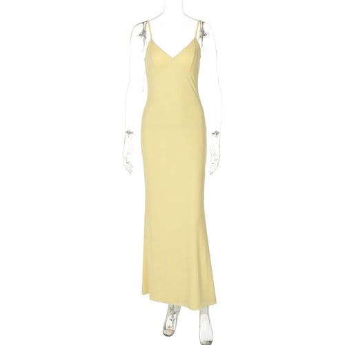 Load image into Gallery viewer, Spaghetti Strap Backless Sexy Maxi Dress For Women Gown Summer New Yellow Sleeveless Bodycon Long Dress Vestido
