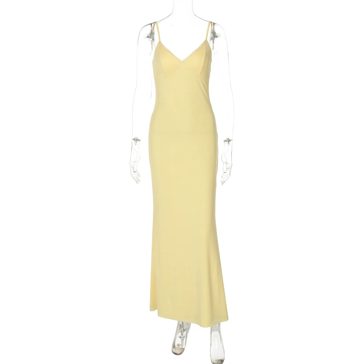 Spaghetti Strap Backless Sexy Maxi Dress For Women Gown Summer New Yellow Sleeveless Bodycon Long Dress Vestido