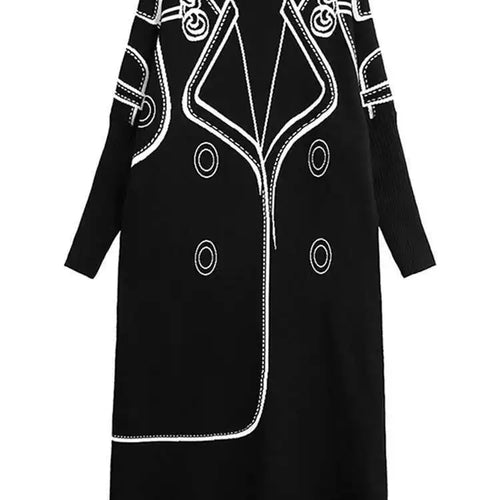 Load image into Gallery viewer, Women Black Pattern Both Side Wear Big Size Sweater Dress New Turtleneck Long Sleeve Fashion Spring Autumn 2025 1DH8332
