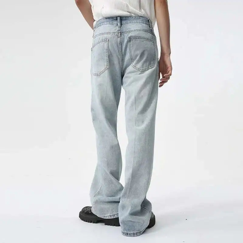 Minimalist Men's Jeans Solid Color Washed Boot Cut Trousers Straight Loose Wide Leg Male Bottom High Street Menwear 9C5978