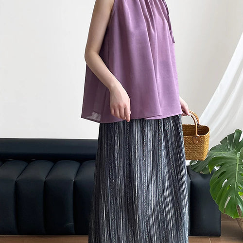 Load image into Gallery viewer, High Elastic Waist Black Striped Back Slit Elegant Half-body Skirt Women Fashion Tide New Spring Autumn 2025 1DJ1264
