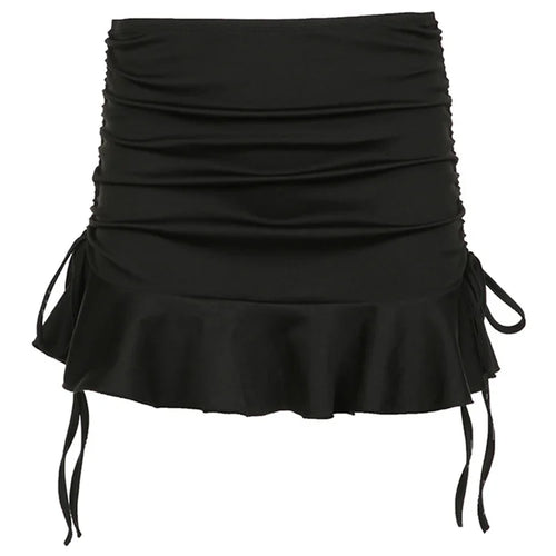 Load image into Gallery viewer, Low Waisted Ruffles Mini Skirt Black Skinny Drawstring Sexy Y2K Short Skirts Fashion Summer Casual Outfits Ladies
