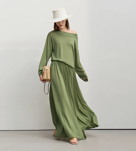 Minimalist Long Skirt 2026 Spring New Solid Color Loose Skirts For Women Elastic Waist A-Line Knit Woman Clothes 12651010