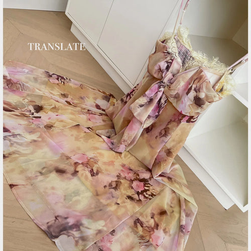Load image into Gallery viewer, Summer Vintage Fashion Yellow Print Bow Party Long Dress For Women Elegant Slim Vacation Backless Dresses 2025 New Robe Bohemian
