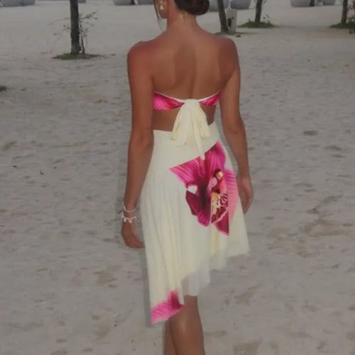 Load image into Gallery viewer, Floral Print Sexy Midi Dress Women Gown Summer New Strapless Off-shoulder Sleeveless Backless Irregular Ruffle Dress
