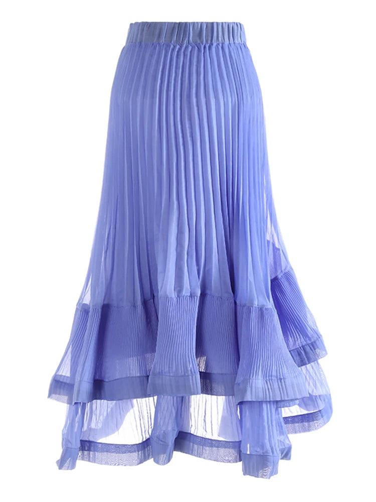 High Elastic Waist Red Pleated Irregular Ruffles Elegant Half-body Skirt Women Fashion Tide New Spring Autumn 2025 1DJ0171