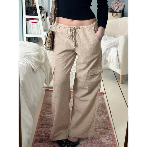 Load image into Gallery viewer, Casual Solid Cargo Style Women Trousers Basic Straight Leg Streetwear Homewear Full Length Pants Pockets Capris New
