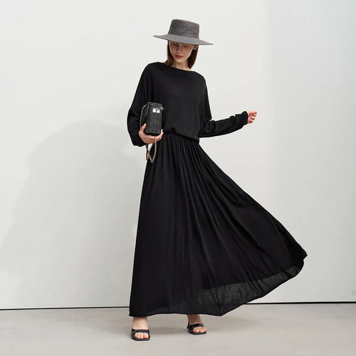 Load image into Gallery viewer, Long Skirt 2026 Spring New Minimalist Wool Knitted Sweater Long A-Line Skirt Casual Solid Women's Long Sleeve Top 12651009
